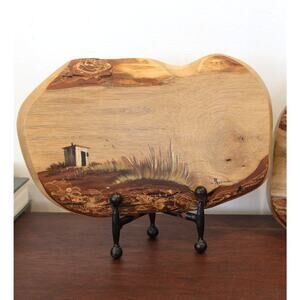 Set 2 Oregon Myrtlewood Chalet Wood Hand Painted Wall Hanging Signed R Schmidt
